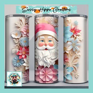 Skinny Tumbler 3D Santa Claus Christmas Holidays Flowers Stainless-Steel 20oz